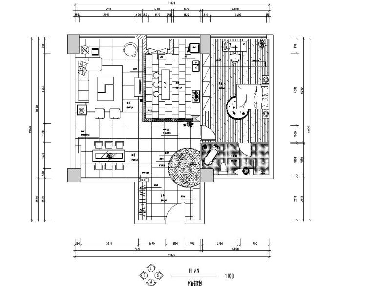 住宅中式装修施工图资料下载-现代中式风格一居室住宅装修施工图设计