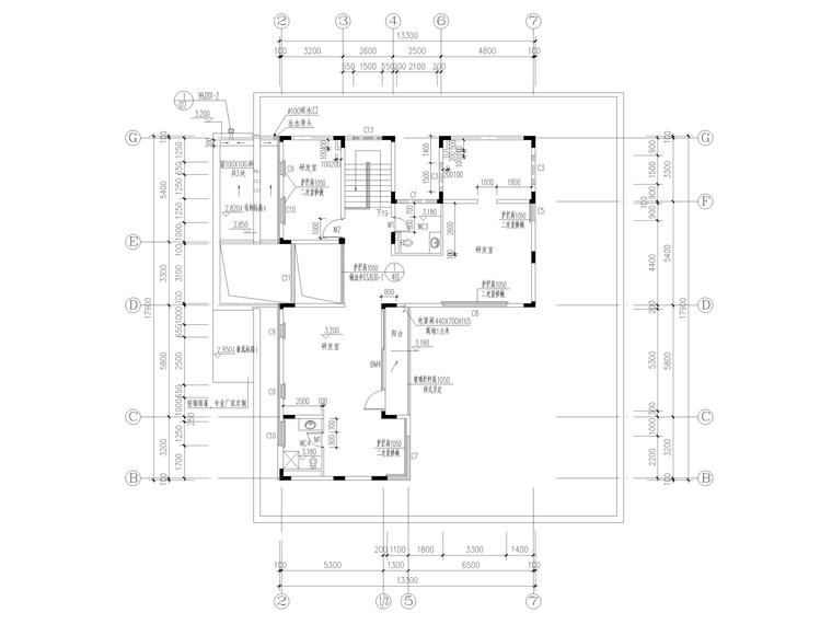 [上海]产学研基地六套别墅样板房建筑施工图-二层平面图