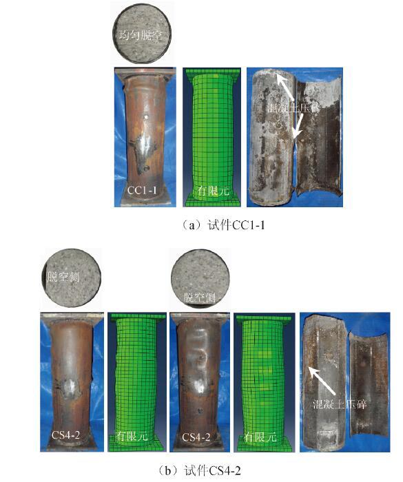 长期荷载作用下带脱空缺陷钢管混凝土柱-试件破坏形态