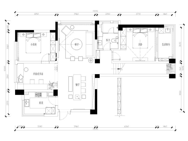 现代二居室样板间施工图资料下载-[上海]190m²二居室家装样板间施工图+3D模型