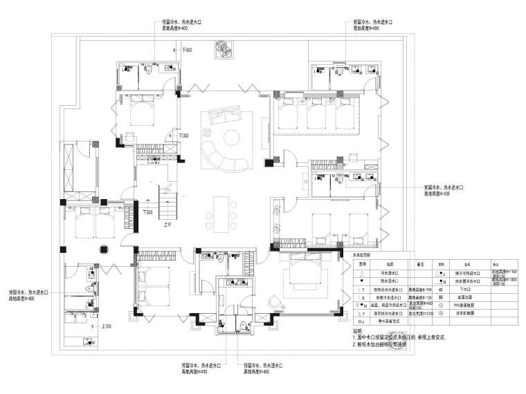 [海南]900m²六居别墅装修设计施工图+3D模型-负一层给排水布置图