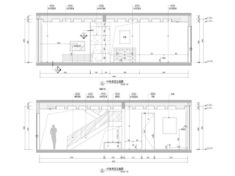 [海南]900m²六居别墅装修设计施工图+3D模型-休息区立面图