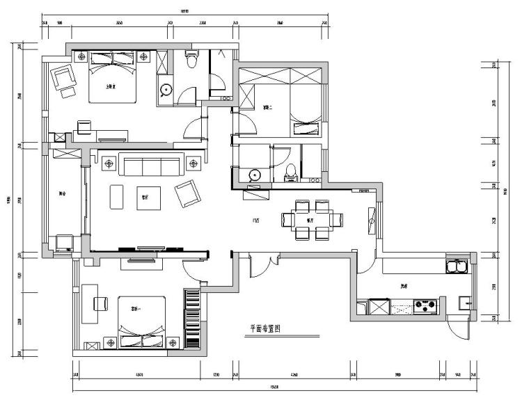 三房两厅室内装修施工图资料下载-145㎡现代奢华三房两厅公寓房装修施工图