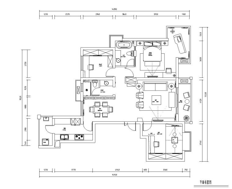 家装施工图三室两厅资料下载-129㎡三室两厅平层公寓装修施工图设计