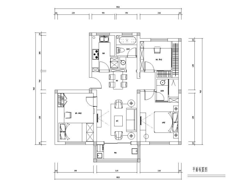 一房一厅住宅平面图资料下载-[江苏]90㎡三室一厅一厨一卫住宅装修施工图