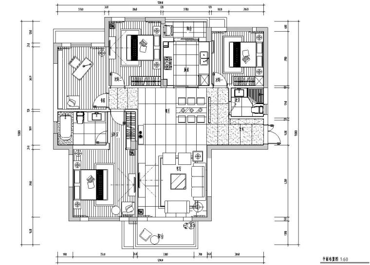 高层三居室现代风装修图资料下载-现代风格120㎡现代风三居室住宅装修施工图