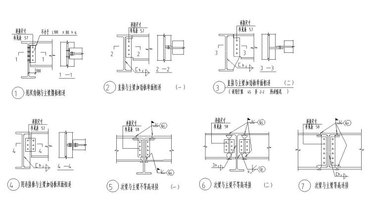 钢框架主梁施工图资料下载-钢结构主梁次梁连接节点大样图CAD