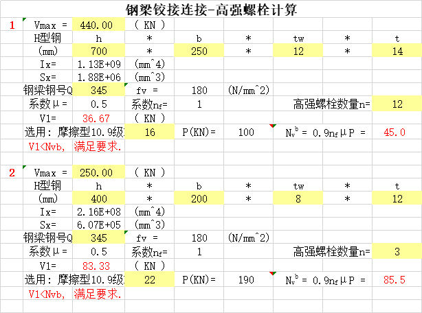 高强螺栓单独计算资料下载-钢梁高强螺栓连接节点自动计算表格Excel