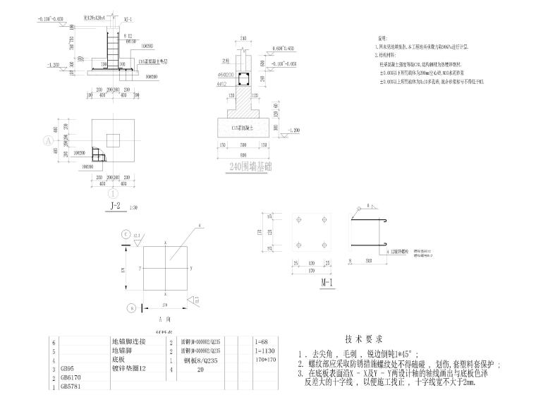 钢架结构自动控温蔬菜温室大棚技术施工图-预埋件大样