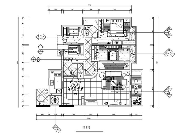 免费室内施工图纸二居室资料下载- 简约欧式风格二居室装修施工图设计