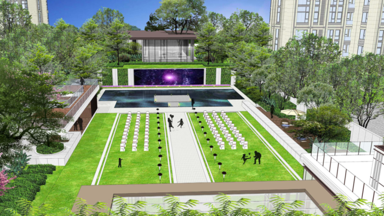 [长沙]现代简洁高品质商住区景观设计方案-婚礼草坪效果图