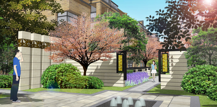 别墅区东西式巷道效果图