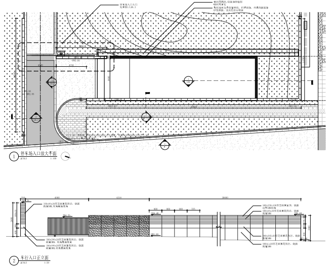 [江苏]现代公园式居住区园建施工图+实景-停车场入口放大平面