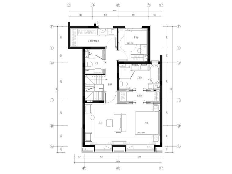 [天津]227㎡三居室中叠别墅装修设计施工图-4F平面布置图