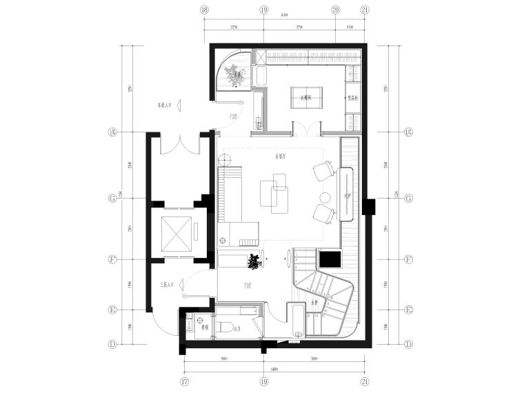 [天津]227㎡三居室中叠别墅装修设计施工图-BF平面布置图