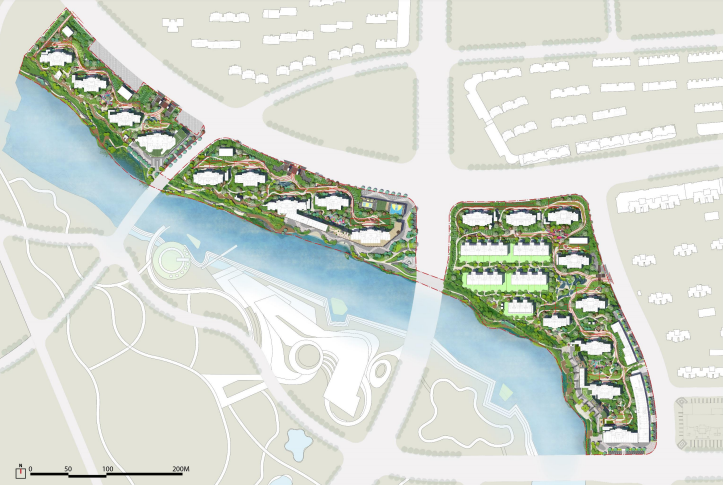 [南京]滨水高档住宅小区景观方案文本+SU-总平面图