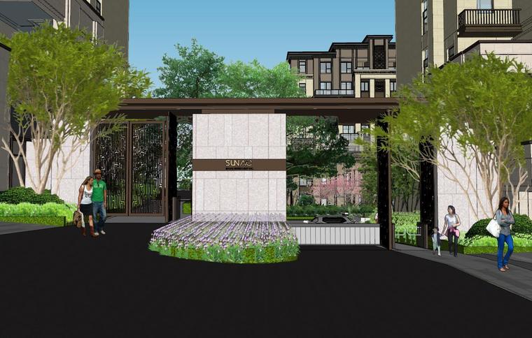 [重庆]新中式风格住宅次入口景观模型设计