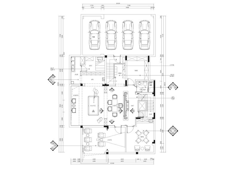 600㎡新中式三层四居别墅装修施工图+3D模型-负一层平面布置图