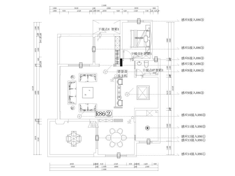 600㎡新中式三层四居别墅装修施工图+3D模型-一层智能化点位图