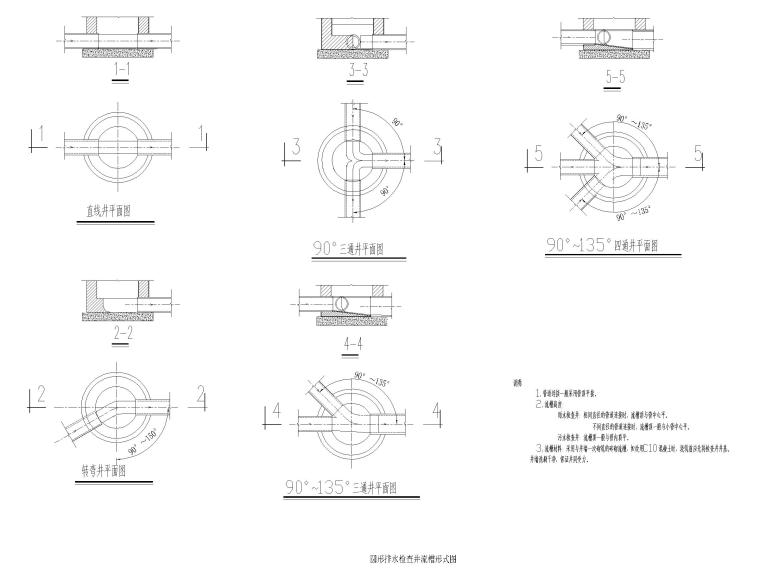 雨水污水检查井CAD合集-圆形排水检查井流槽形式图