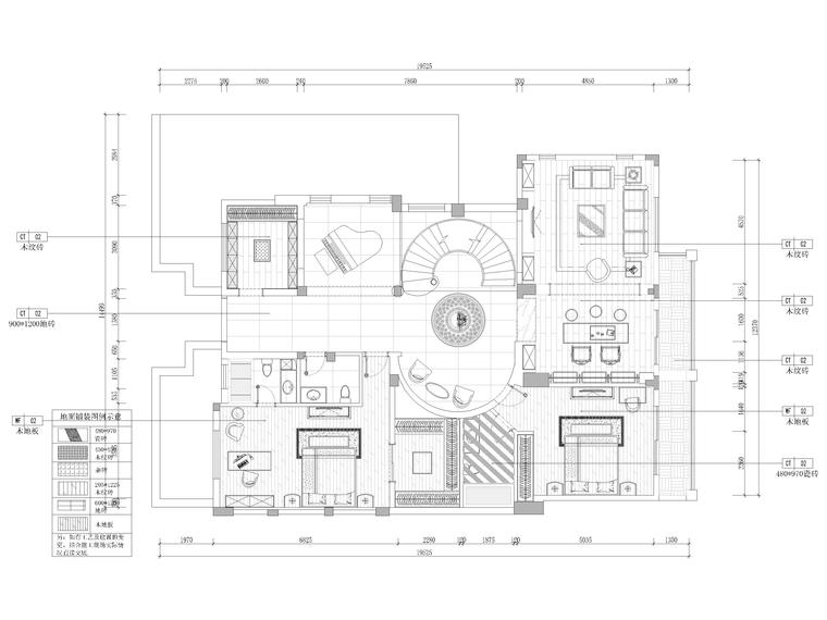 [成都]圣安德鲁二层五居别墅施工图+3D模型-一层地面铺装图