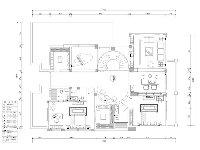 [成都]圣安德鲁二层五居别墅施工图+3D模型-一层插座定位示意图