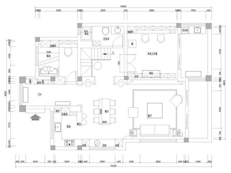 现代3d别墅客厅模型资料下载-[南京]200㎡三居室混搭风别墅施工图+3D模型