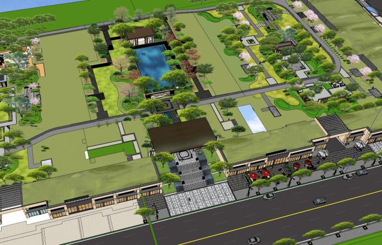 新中式住宅小区设计标准资料下载-知名企业新中式风阳光禧园住宅小区景观模型