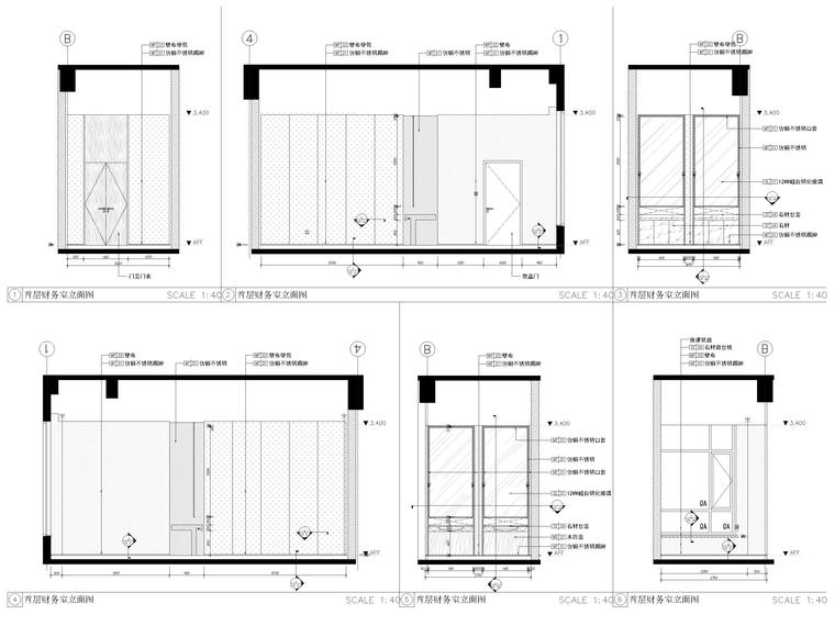 [沈阳]雍景湾售楼处室内装修施工图+3D模型-首层财务室立面图