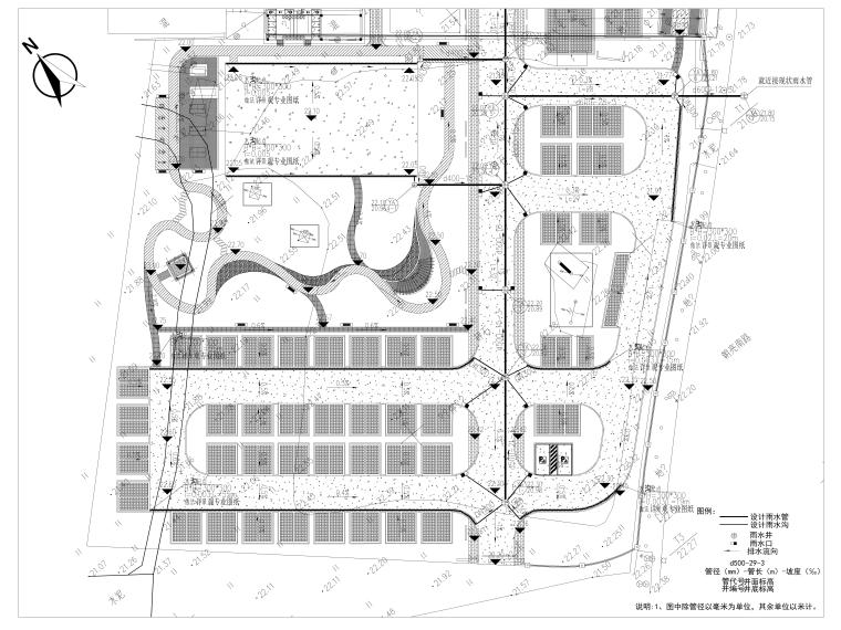 广州太和广场绿化停车场景观改造CAD施工图-景观排水平面图