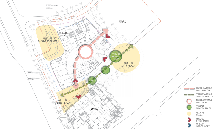 [湖南]株洲商业广场TOD综合体景观设计-展馆人行流线分析