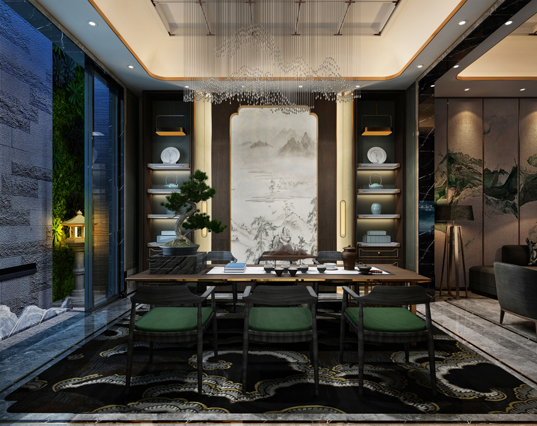 [山东]330㎡二层三居中式别墅样板间施工图-效果图 (14)