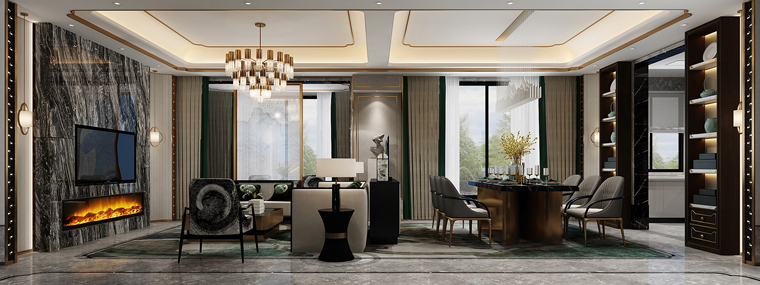 [山东]330㎡二层三居中式别墅样板间施工图-效果图 (2)