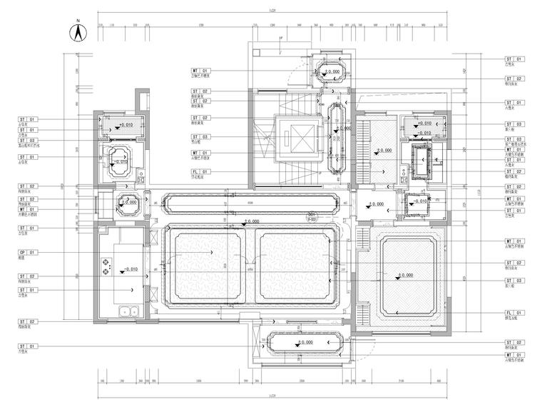 [山东]330㎡二层三居中式别墅样板间施工图-一层地面铺装图
