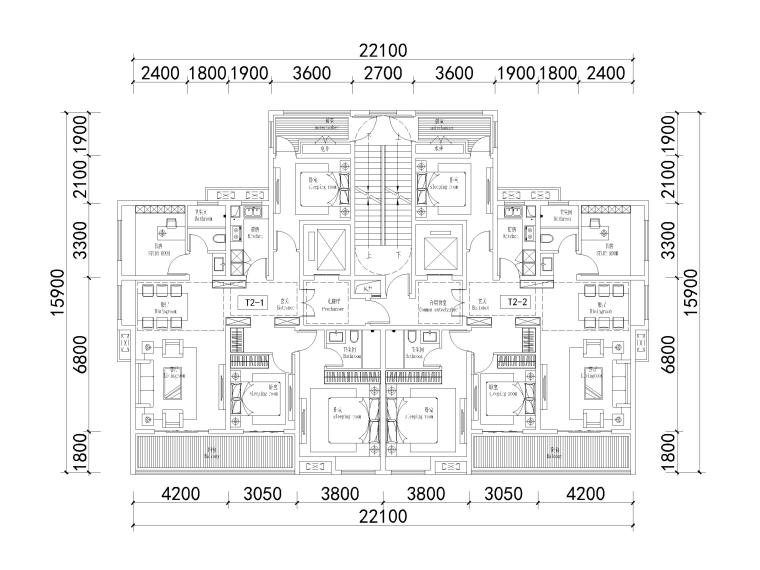 高层住宅标准化户型CAD(T2/T4)-高层住宅标准化户型CAD3