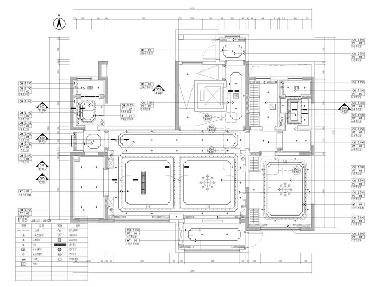 [山东]330㎡二层三居中式别墅样板间施工图-一层天花布置图