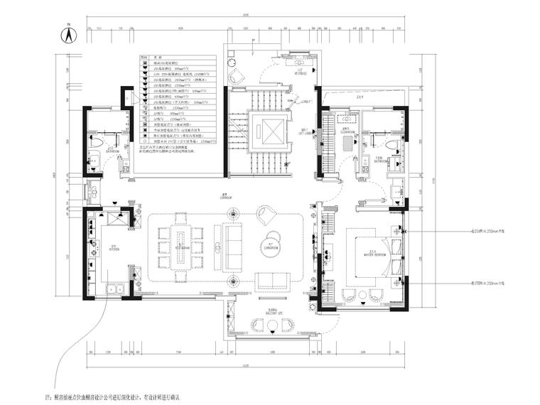 [山东]330㎡二层三居中式别墅样板间施工图-一层插座布置图