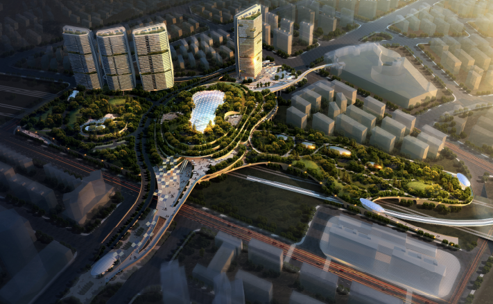 现代商业办公综合体案例资料下载-[上海]商业办公综合体地铁上盖景观设计