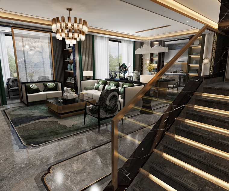 [山东]330㎡二层三居中式别墅样板间施工图-效果图 (6)