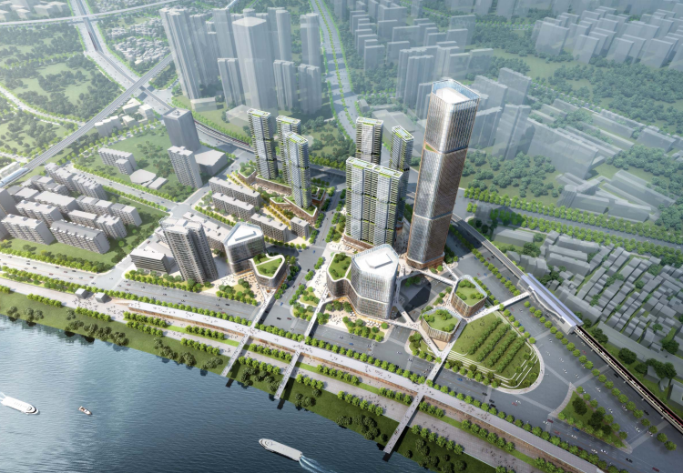 高铁沿线公园设计资料下载-[湖北]TOD上盖汉江沿线商业综合体设计