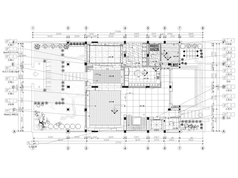 [无锡]江阴1000㎡三层五居别墅样板房施工图-一层地面铺装图