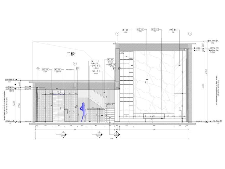 [无锡]江阴1000㎡三层五居别墅样板房施工图-客厅，电梯，楼梯立面图