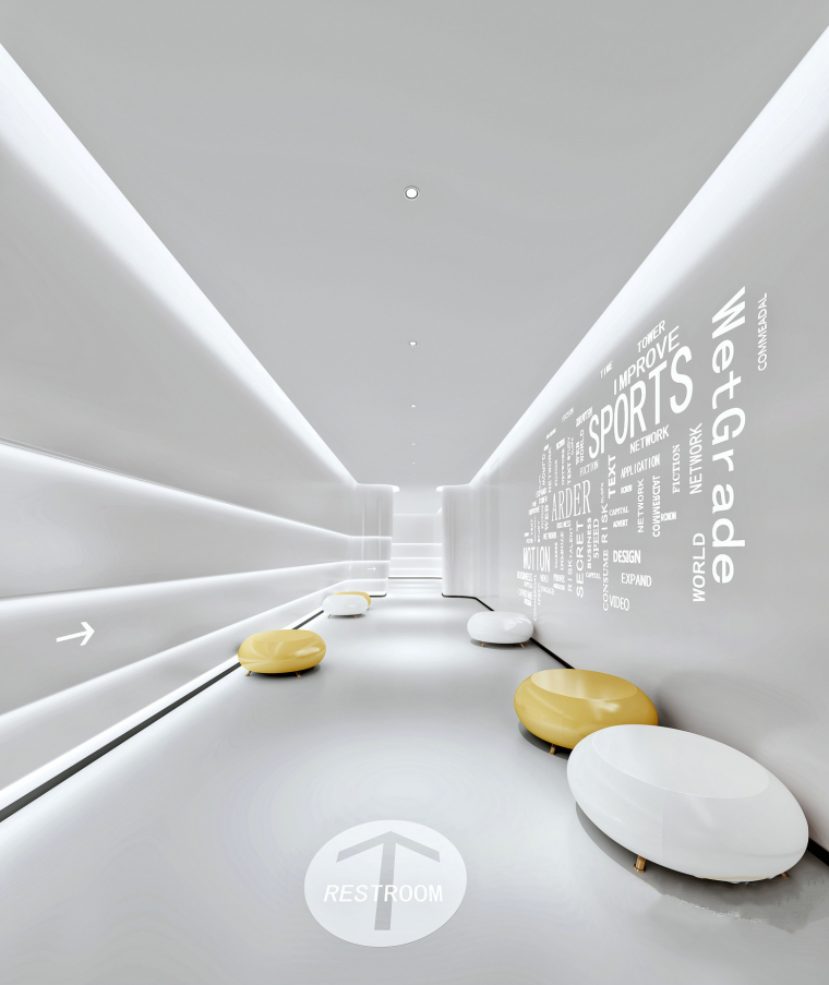服装办公空间设计3d资料下载-现代办公空间过道3D模型+效果图