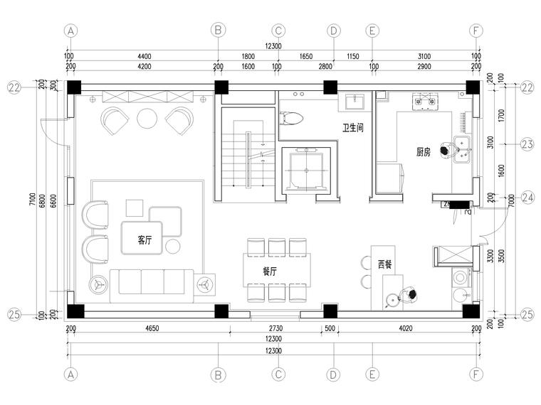 平层3d模型施工图资料下载-[沈阳]447㎡三层三居别墅装修施工图+3D模型