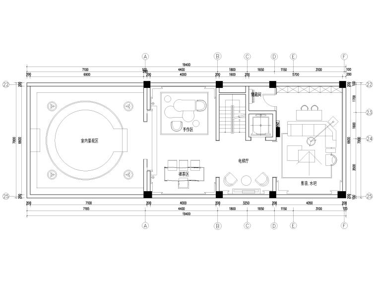 [沈阳]447㎡三层三居别墅装修施工图+3D模型-负一层平面布置图