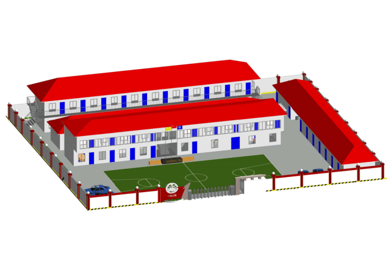 新农村住宅三合院资料下载-房建项目标准化40人规模三合院Revit模型