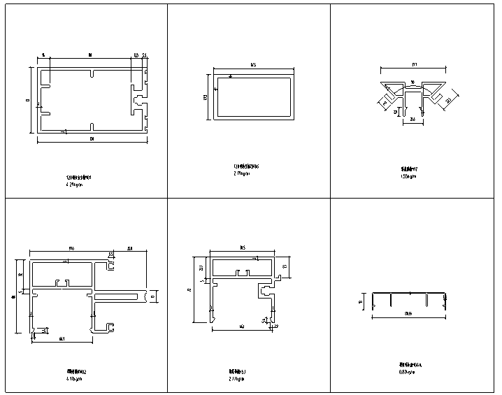 幕墙和楼板CAD图资料下载-金属幕墙型材节点大样图CAD
