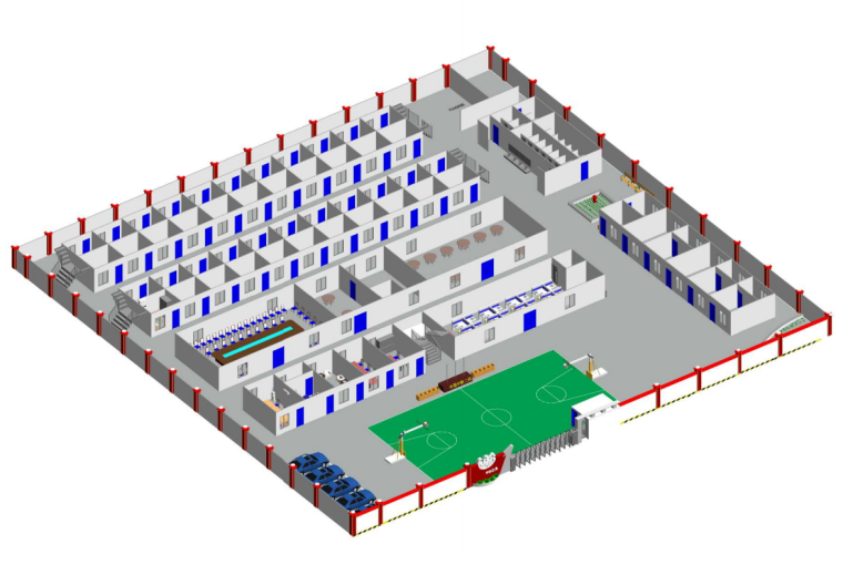 中式三合院设计方案资料下载-房建项目标准化80人规模三合院Revit模型