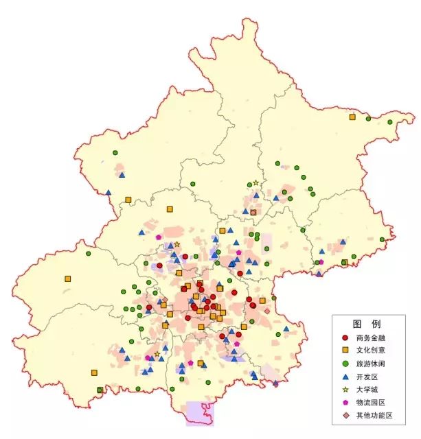 北京市各类产业功能区分布