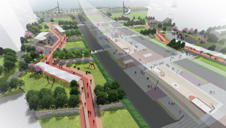 道路设计方案动画资料下载-[杭州]现代创新滨水景观带及道路设计方案